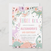 Dinosaur Anniversaire Trois Rex Invitation Girl Di (Devant)