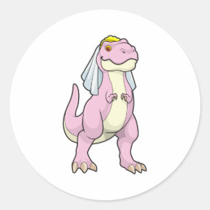 Dinosaur as Bride at Wedding with Veil Ronde Sticker