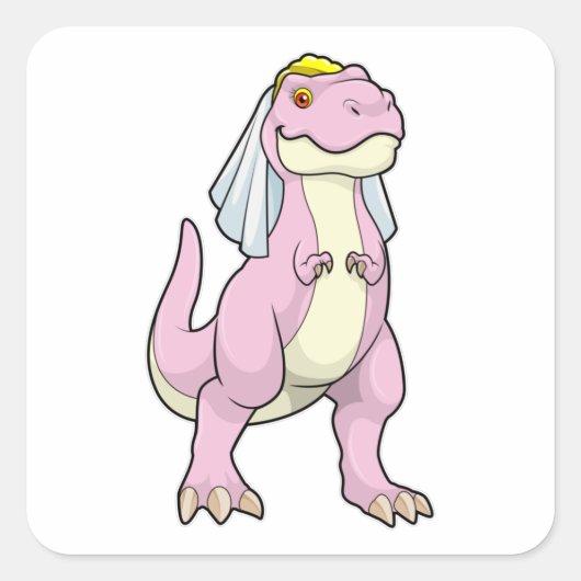 Dinosaur as Bride at Wedding with Veil Vierkante Sticker (Voorkant)