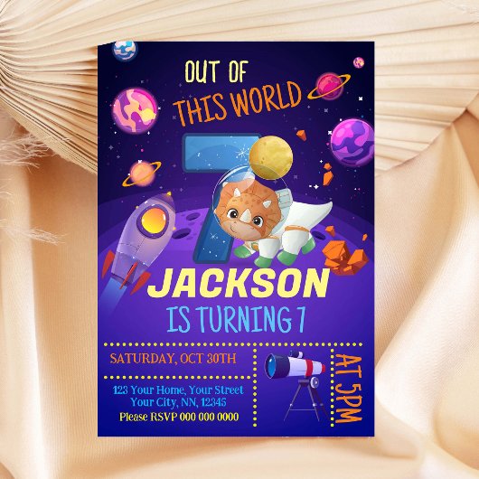 Dinosaur Astronaut 8e verjaardag Uitnodiging