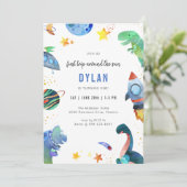 Dinosaur Astronaut Outer Space Birthday Invitation (Debout devant)
