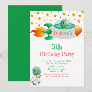 Dinosaur Astronaut Rocketship Boy Birthday Party I Kaart
