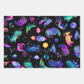 Dinosaur Astronauts Waterverf Space Dino Birthday Inpakpapier Vel (Voorkant 2)