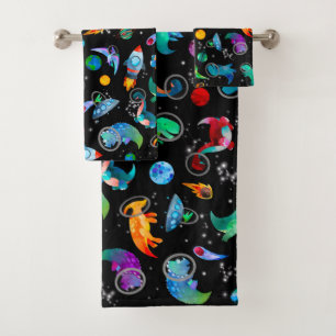 Dinosaur Astronauts Waterverf Space Kinder Dino Bad Handdoek