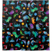 Dinosaur Astronauts Waterverf Space Kinder Dino Douchegordijn (Voorkant)