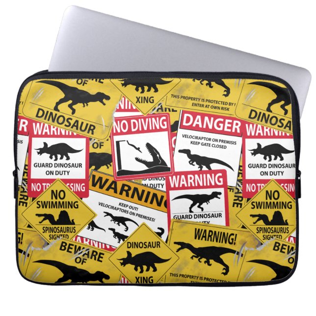 Dinosaur Attentie Signs Laptop Sleeve (Voorkant)