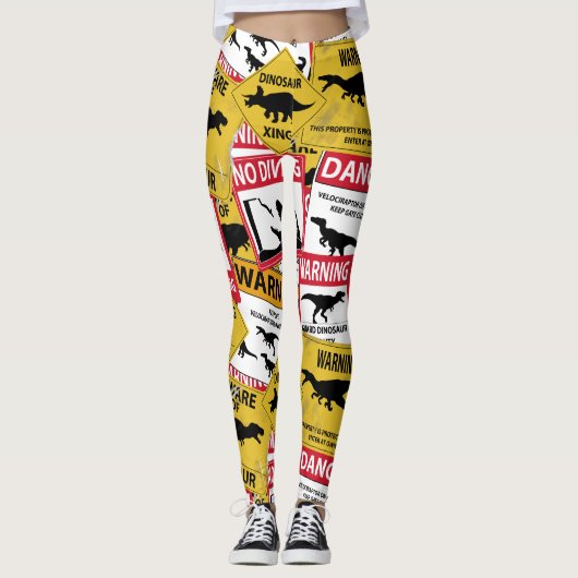 Dinosaur Attentie Signs Leggings (Voorkant)