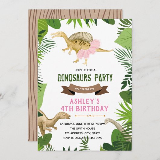 Dinosaur avec invitation de la fête tutu (Devant / Derrière)