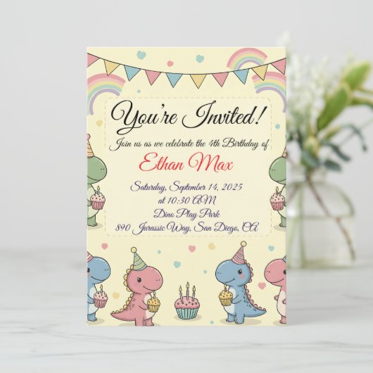 Dinosaur Aventure Anniversaire Invitation (Debout devant)