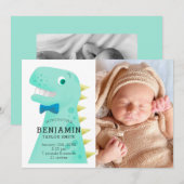 Dinosaur Baby Boy Photo Faire-part de naissance (Devant / Derrière)