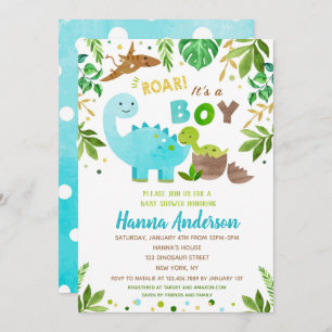 Dinosaur Baby Douche Invitations Baby Boy Dino 