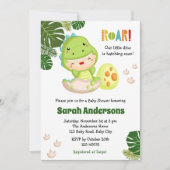 Dinosaur Baby Douche Invitations ROAR mignonne Din (Devant)
