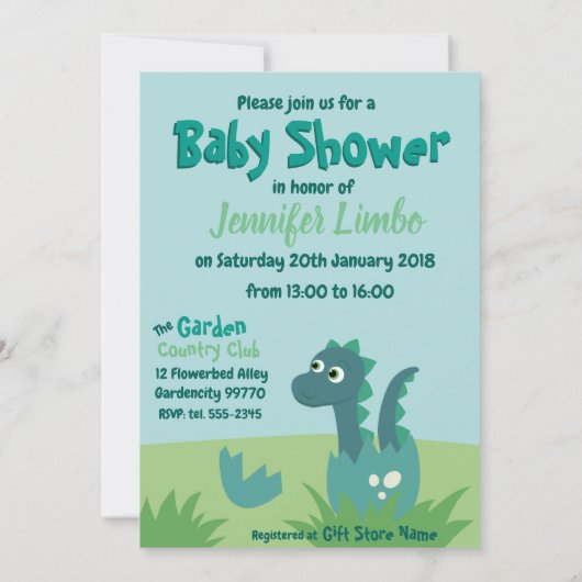 Dinosaur Baby garçon douche invitation (Dos)