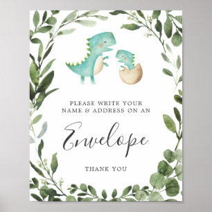 Dinosaur Baby shower Address Envelope Sign Poster