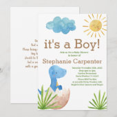 Dinosaur Baby shower Boy Invitation Kaart (Voorkant / Achterkant)