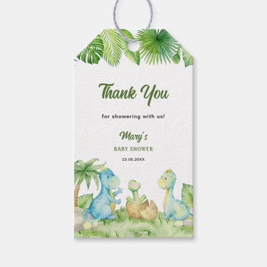 Dinosaur Baby shower Dank u Cadeaulabel (Voorkant)