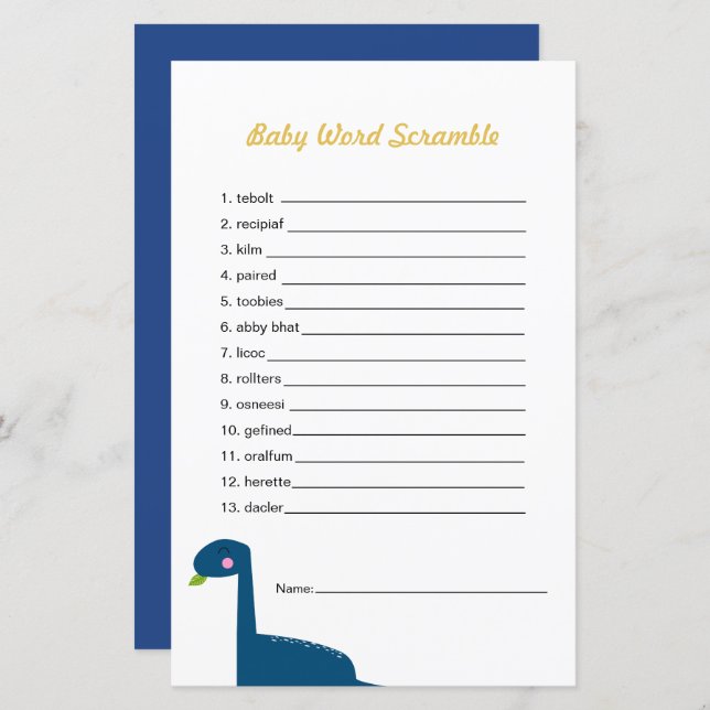 Dinosaur Baby shower Game Word Scramble (Voorkant / Achterkant)