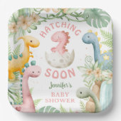 Dinosaur Baby Shower Girl Pink Dino Papieren Bordje (Voorkant)