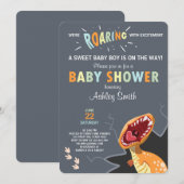Dinosaur Baby shower invitation Dino Baby boy Bleu (Devant / Derrière)