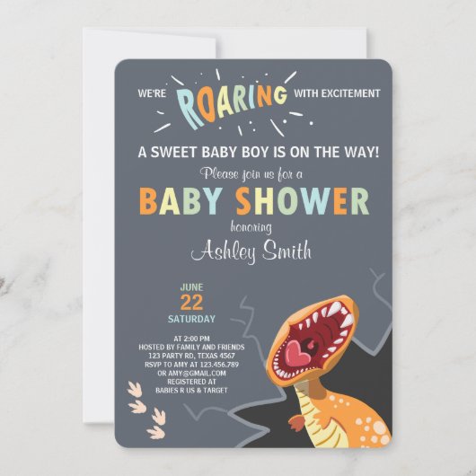 Dinosaur Baby shower invitation Dino Baby boy Bleu (Devant)