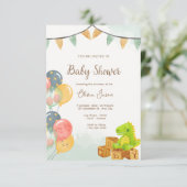 Dinosaur Baby Shower Invitation | Green & Yellow  (Debout devant)