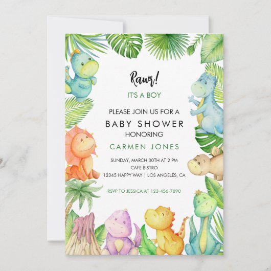 Dinosaur Baby shower Invitation Kaart (Voorkant)