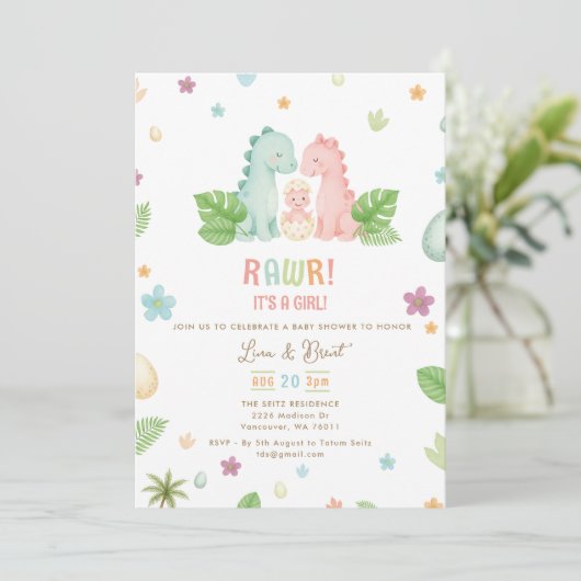 Dinosaur Baby shower Invitation Kaart (Staand voorkant)