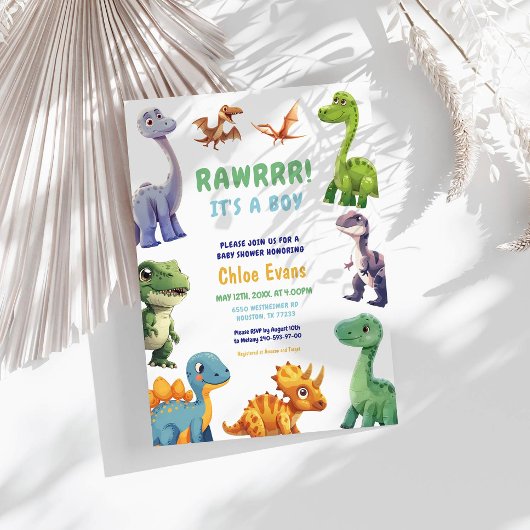 Dinosaur Baby shower Invitation Kaart