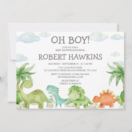 Dinosaur Baby shower Invitation Kaart (Voorkant)