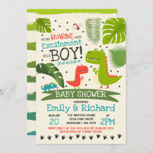 Dinosaur Baby shower Invitation T-Rex Baby shower Kaart