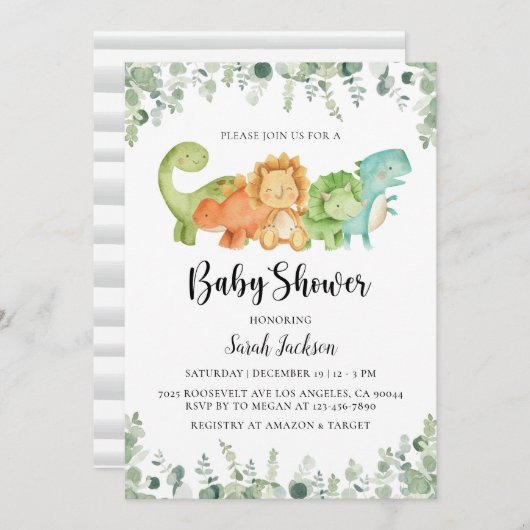 Dinosaur Baby Shower Invitations (Devant / Derrière)