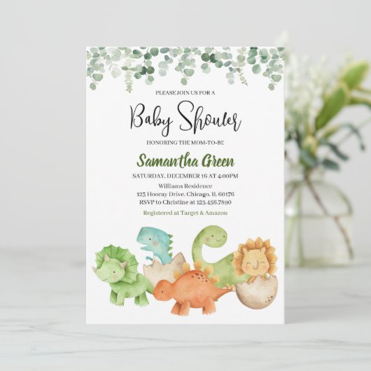 Dinosaur Baby shower Kaart (Staand voorkant)