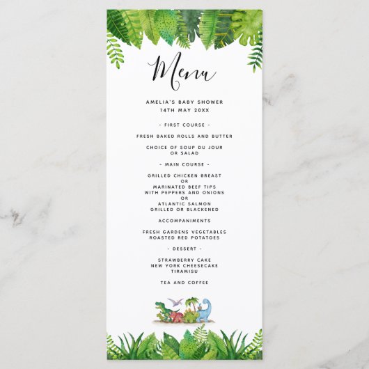 Dinosaur Baby shower Menu Kaart (Voorkant)