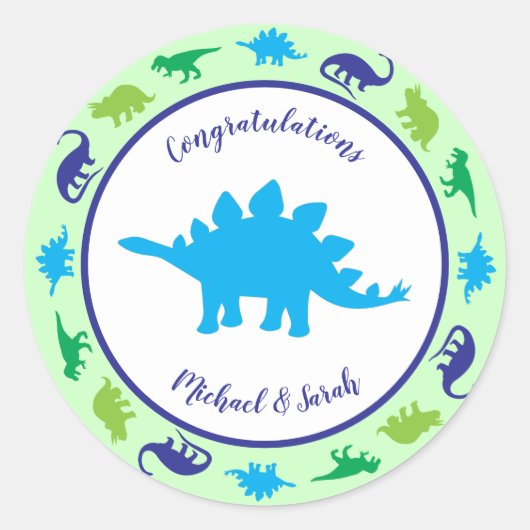 Dinosaur Baby shower Ronde Sticker (Voorkant)