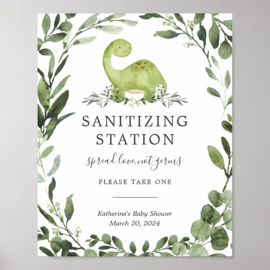 Dinosaur Baby shower Sanitizing Station Sign. Poster (Voorkant)