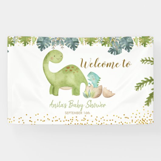 Dinosaur Baby shower - Teken met grote banner (Horizontaal)