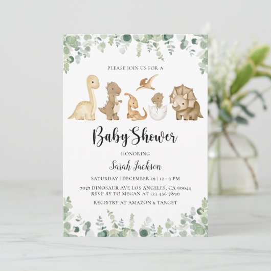 Dinosaur Baby Shower-uitnodigingen Kaart (Staand voorkant)