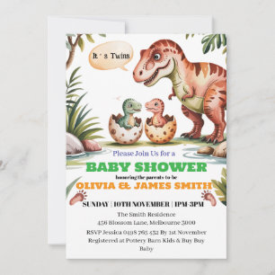 Dinosaur Baby shower voor Twins Aangepaste uitnodi Kaart