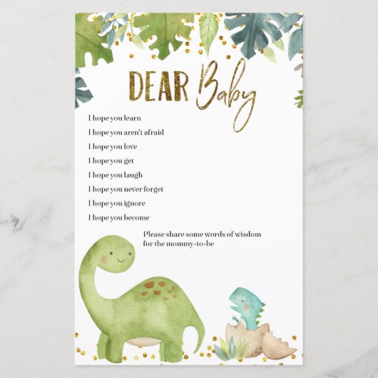 Dinosaur Baby wil Kaarten Baby shower game (Voorkant)