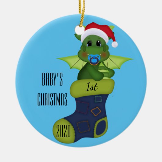 Dinosaur Baby's eerste Kerstmis Keramisch Ornament (Voorkant)