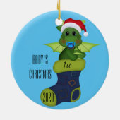 Dinosaur Baby's eerste Kerstmis Keramisch Ornament (Achterkant)