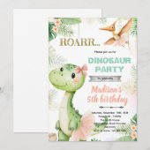 Dinosaur ballerina birthday party invitation (Devant / Derrière)