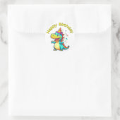 Dinosaur bij een partij ronde sticker (Tas)