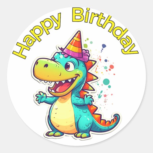 Dinosaur bij een partij ronde sticker (Voorkant)