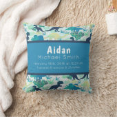 Dinosaur Birth Stats Navy Pillow Blue Blauwgroen Kussen (Deken)