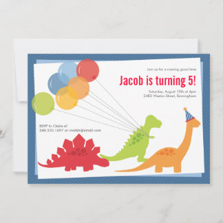 Dinosaur Birthday Balloons Blue Red Party Kaart