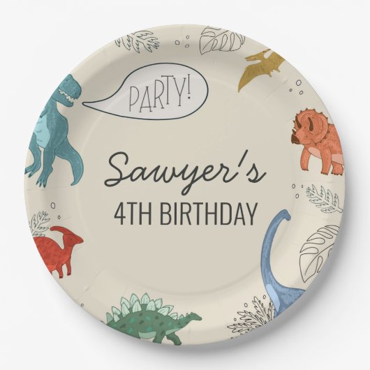 Dinosaur Birthday Borden Papieren Bordje (Voorkant)