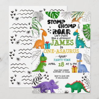 Dinosaur Birthday Boy Girl waterverf kleurrijk Kaart
