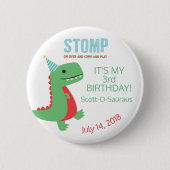 Dinosaur Birthday Button in rood en groen (Voorkant)