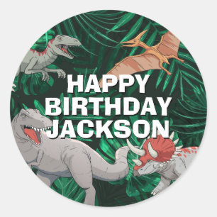 Dinosaur Birthday Dino Jurassic Trex Boy Ronde Sticker